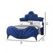 Pemberly Row Velvet Channel Tufted Queen Bed with Arched Headboard in Blue