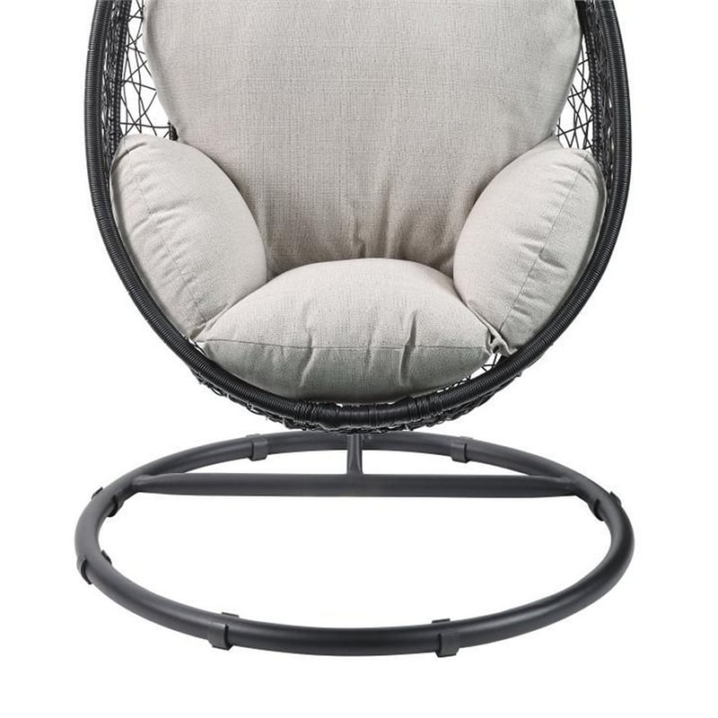 Pemberly Row Oval Wicker Patio Swing Chair w/ Adjustable Height in Black & Beige