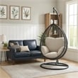 Pemberly Row Oval Wicker Patio Swing Chair w/ Adjustable Height in Black & Beige