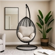 Pemberly Row Oval Wicker Patio Swing Chair w/ Adjustable Height in Black & Beige