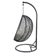 Pemberly Row Oval Wicker Patio Swing Chair w/ Adjustable Height in Black & Beige