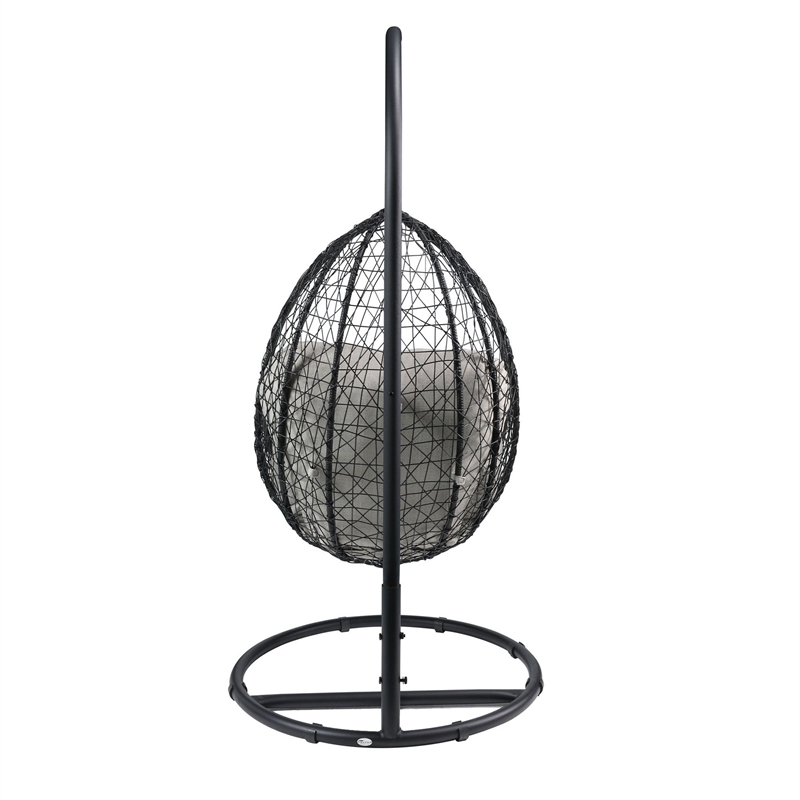 Pemberly Row Oval Wicker Patio Swing Chair w/ Adjustable Height in Black & Beige