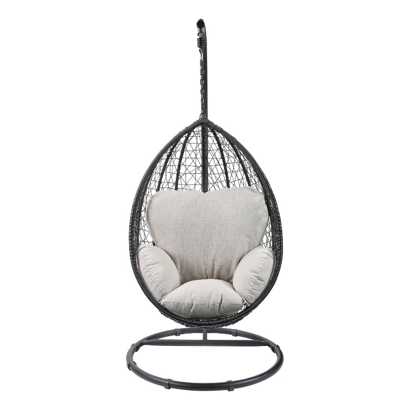 Pemberly Row Oval Wicker Patio Swing Chair w/ Adjustable Height in Black & Beige