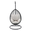 Pemberly Row Oval Wicker Patio Swing Chair w/ Adjustable Height in Black & Beige