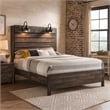 Pemberly Row Queen Bed with Panel Headboard and 2 Attached Lanterns in Brown