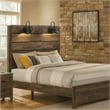 Pemberly Row Queen Bed with Panel Headboard and 2 Attached Lanterns in Brown