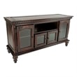 Pemberly Row Birchwood TV Stand with 4 Glass Doors and Floral Carvings in Brown