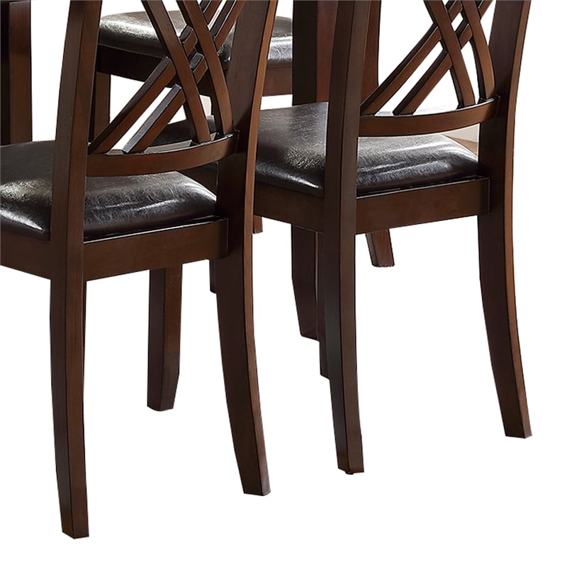 Pemberly Row Dining Set with X Back Chairs and Faux Leather Seats in Brown
