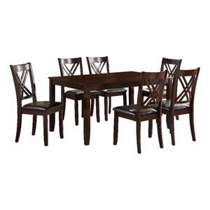 Pemberly Row Dining Set with X Back Chairs and Faux Leather Seats in Brown