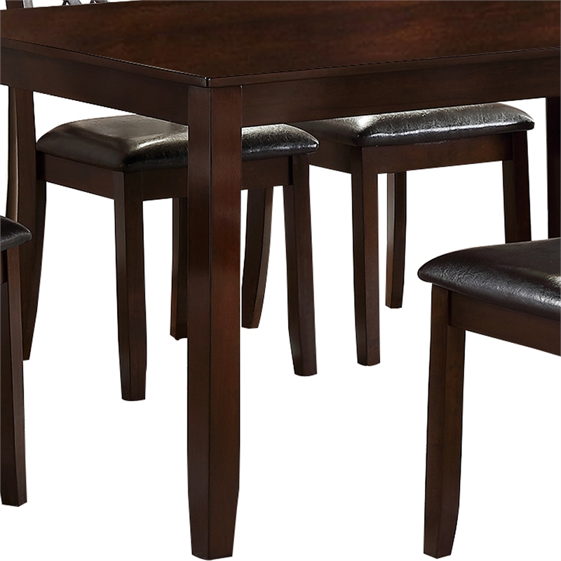 Pemberly Row Dining Set with X Back Chairs and Faux Leather Seats in Brown