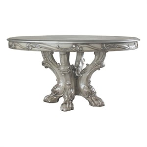 Pemberly Row 60&quot Round Dining Table with Claw Feet Trestle Base in Bone White