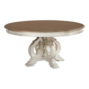 Pemberly Row 60 Inch Round Dining Table with Carved Pedestal Base in White