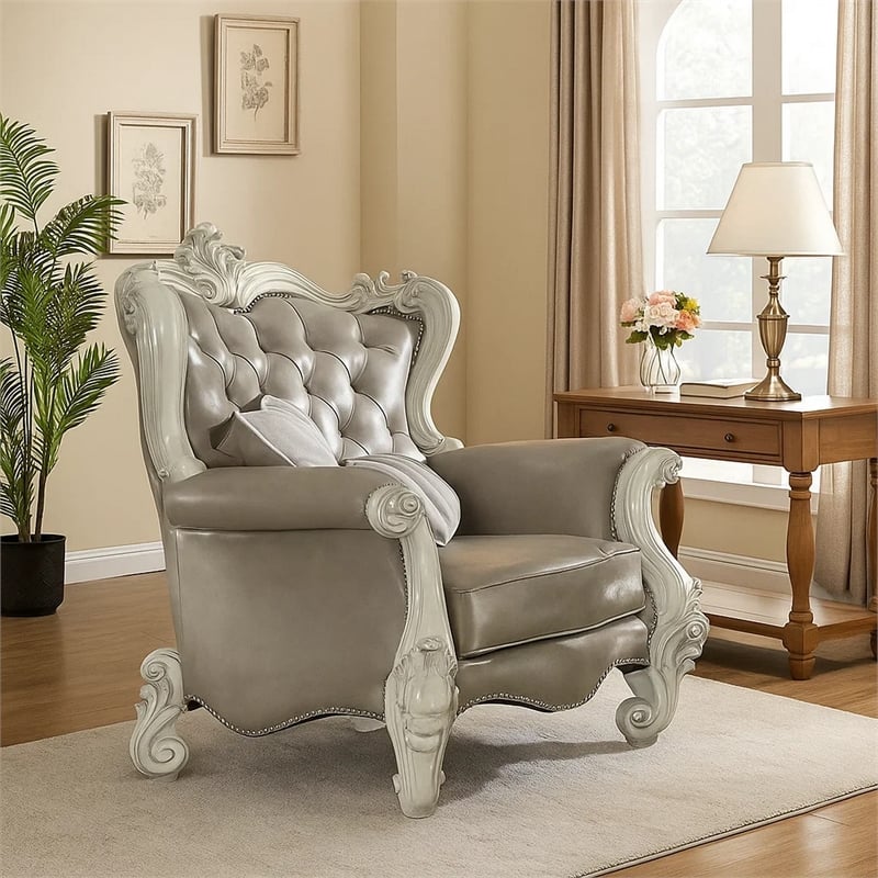 Pemberly Row Wingback Chair with Button Tufting and Scalloped Base in Gray