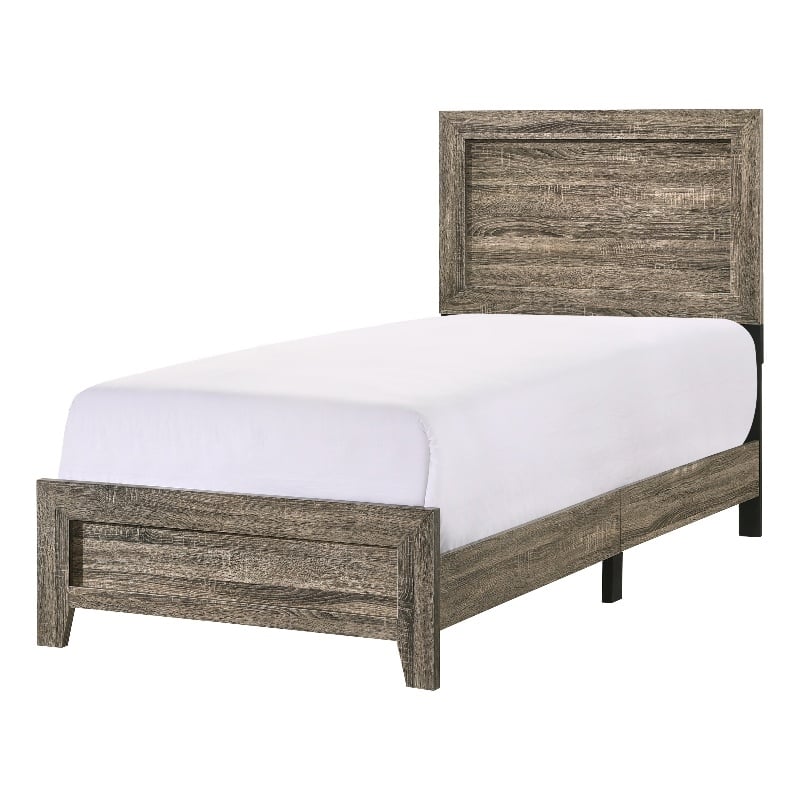 Pemberly Row Twin Platform Bed w/ Butcher Block Design & 3 Slats in Cherry Brown