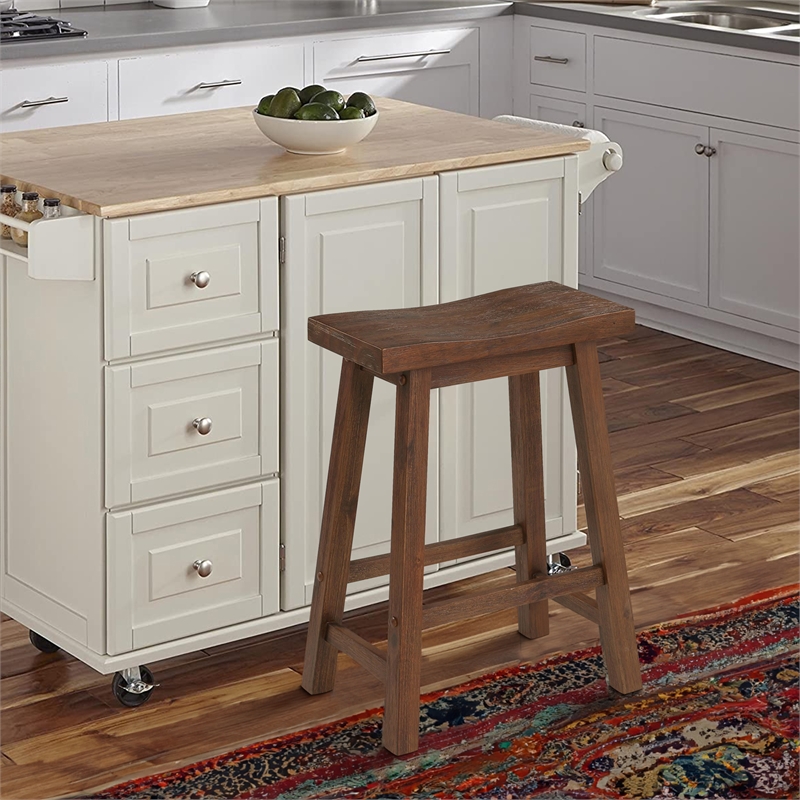 Pemberly Row Rubberwood Saddle Seat Counter Stool with Crossbar Support in Brown