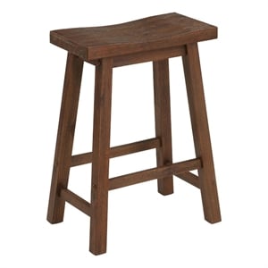 Pemberly Row Rubberwood Saddle Seat Counter Stool with Crossbar Support in Brown