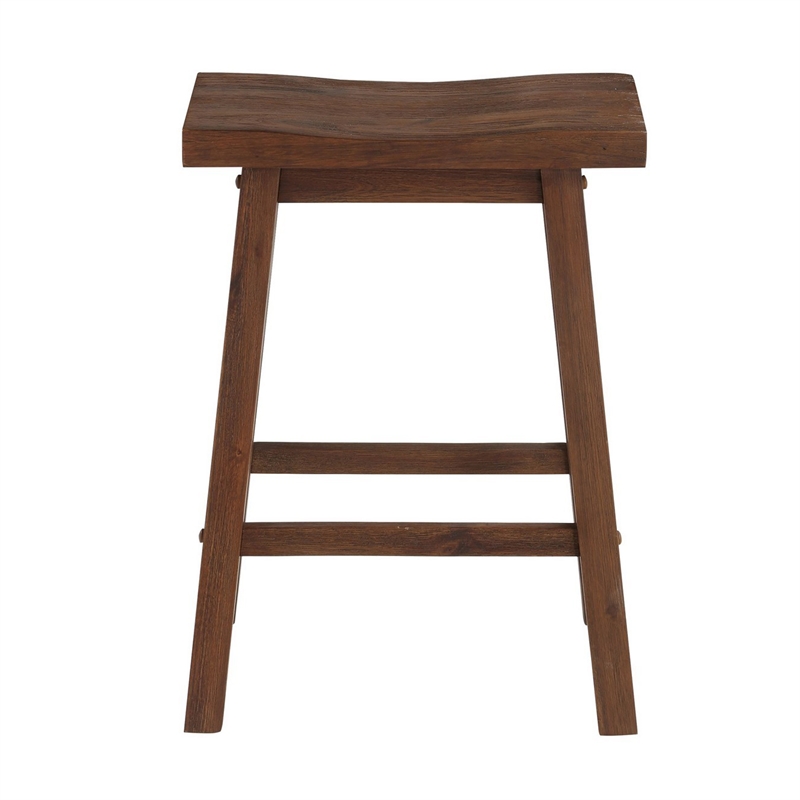 Pemberly Row Rubberwood Saddle Seat Counter Stool with Crossbar Support in Brown