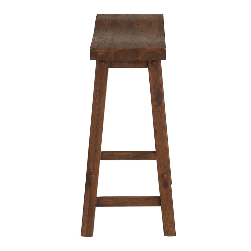 Pemberly Row Rubberwood Saddle Seat Counter Stool with Crossbar Support in Brown
