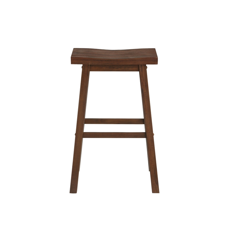 Pemberly Row Rubberwood Saddle Seat Barstool with Crossbar Support in Brown
