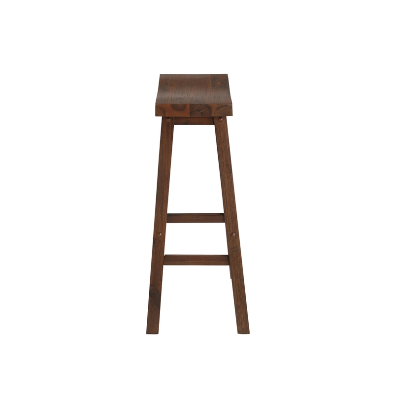 Pemberly Row Rubberwood Saddle Seat Barstool with Crossbar Support in Brown