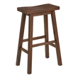 Pemberly Row Rubberwood Saddle Seat Barstool with Crossbar Support in Brown
