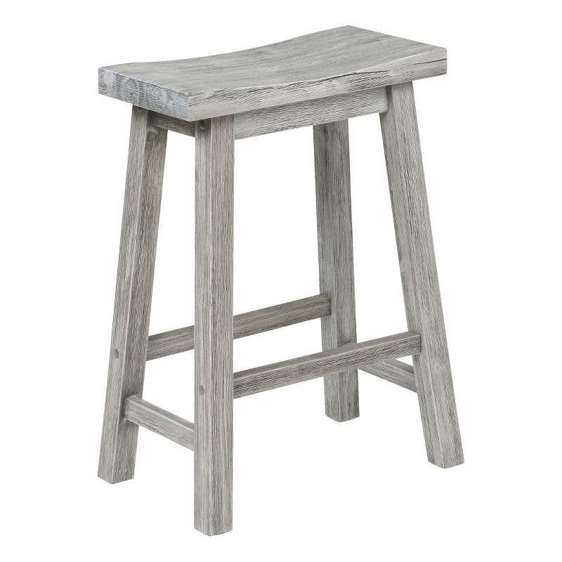 Pemberly Row Rubberwood Saddle Seat Counter Stool with Crossbar Support in Gray
