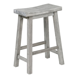 Pemberly Row Rubberwood Saddle Seat Counter Stool with Crossbar Support in Gray