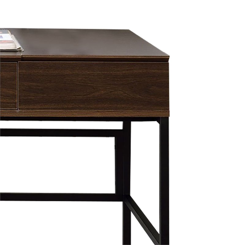Pemberly Row Industrial Writing Desk with Lift Top and USB Port in Brown