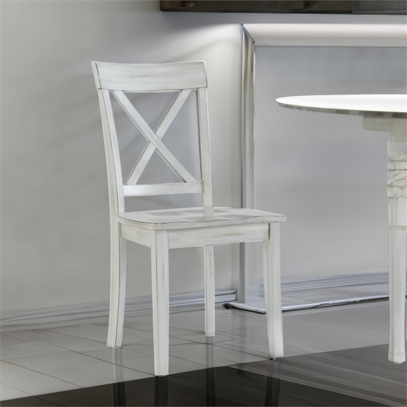 Pemberly Row Farmhouse Dining Chair Set of 2 with X Back in Washed White