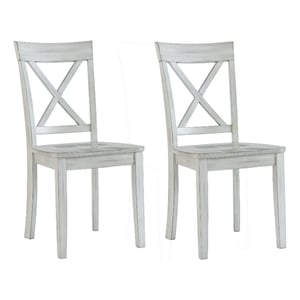 Pemberly Row Farmhouse Dining Chair Set of 2 with X Back in Washed White