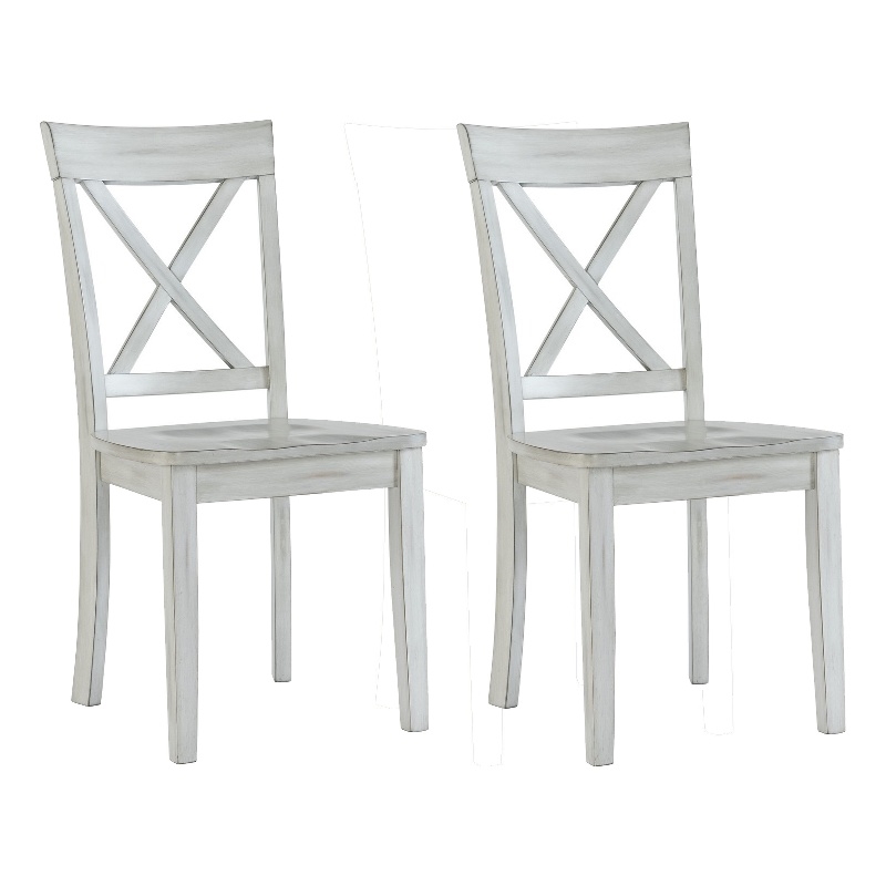 Pemberly Row Farmhouse Dining Chair Set of 2 with X Back in Washed White