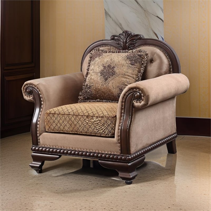 Pemberly Row Accent Chair with Crown Top and Geometric Print in Beige