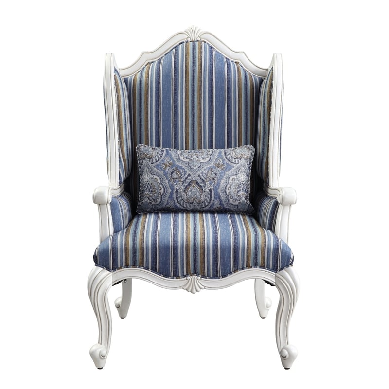 Pemberly Row Wingback Chair with Pocket Coil Seat and Queen Anne Legs in Blue
