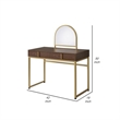 Pemberly Row Vanity Desk with Round Mirror and 2 Drawers in Brown and Gold