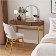 Pemberly Row Vanity Desk with Round Mirror and 2 Drawers in Brown and Gold