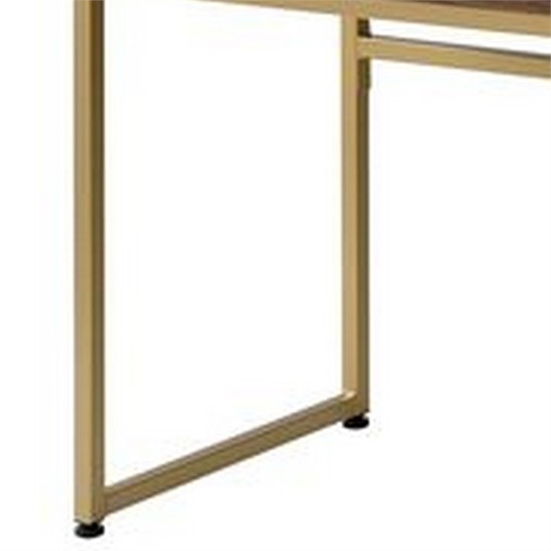 Pemberly Row Vanity Desk with Round Mirror and 2 Drawers in Brown and Gold