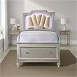 Pemberly Row Full Bed w/ Channel Tufted Headboard & LED Light in Champagne Gold