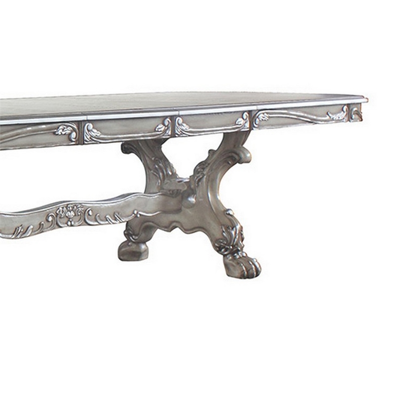 Pemberly Row Obround Dining Table with 2 Leaves and Double Pedestal in Silver