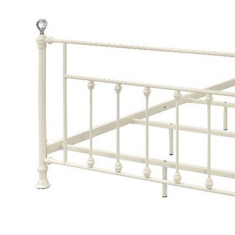 Pemberly Row Metal Full Bed with Spindle Headboard and Crystal Trims in White