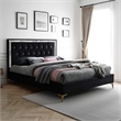 Pemberly Row Eastern King Bed w/ Diamond Tufted Headboard & Metal Legs in Black