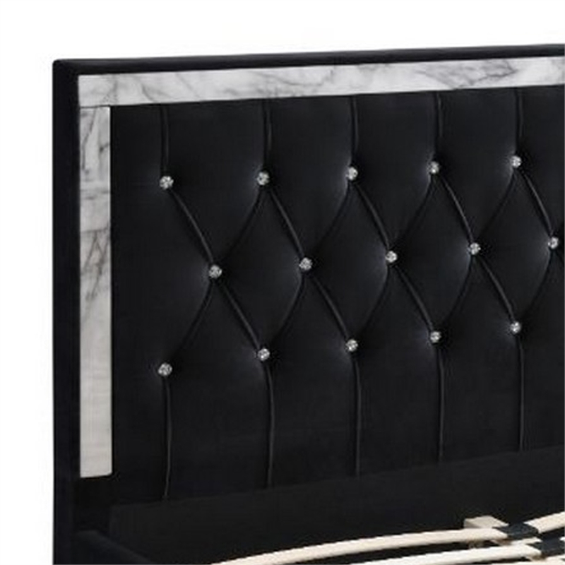 Pemberly Row Eastern King Bed w/ Diamond Tufted Headboard & Metal Legs in Black