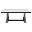 Pemberly Row Faux Marble Dining Table with Turned Legs and Trestle Base in White