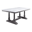 Pemberly Row Faux Marble Dining Table with Turned Legs and Trestle Base in White
