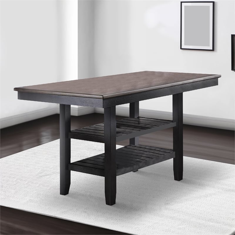 Pemberly Row Counter Height Dining Table w/ 2 Shelves & Chamfered Legs in Brown
