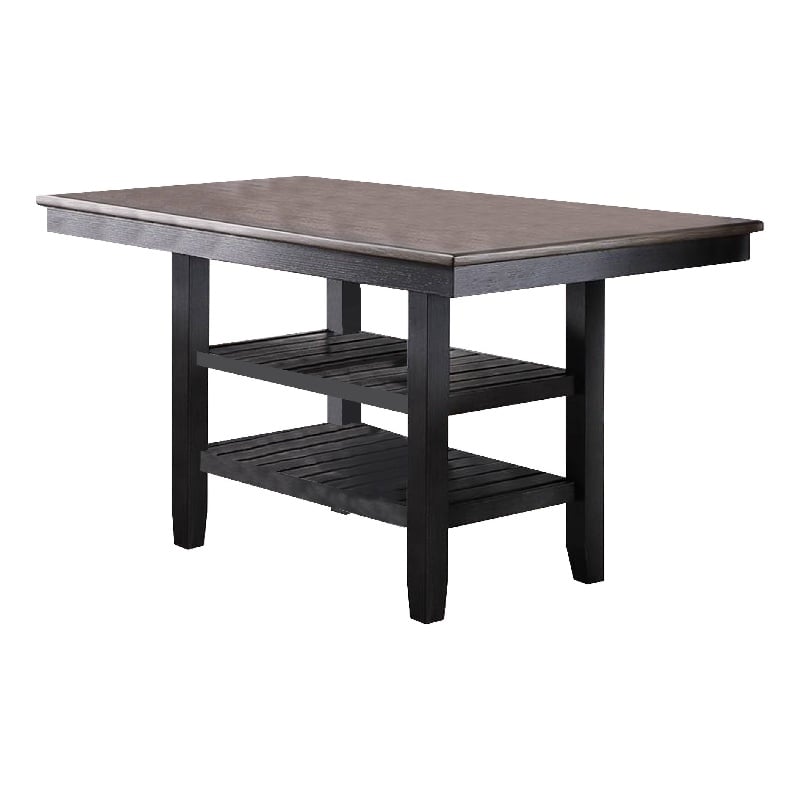 Pemberly Row Counter Height Dining Table w/ 2 Shelves & Chamfered Legs in Brown