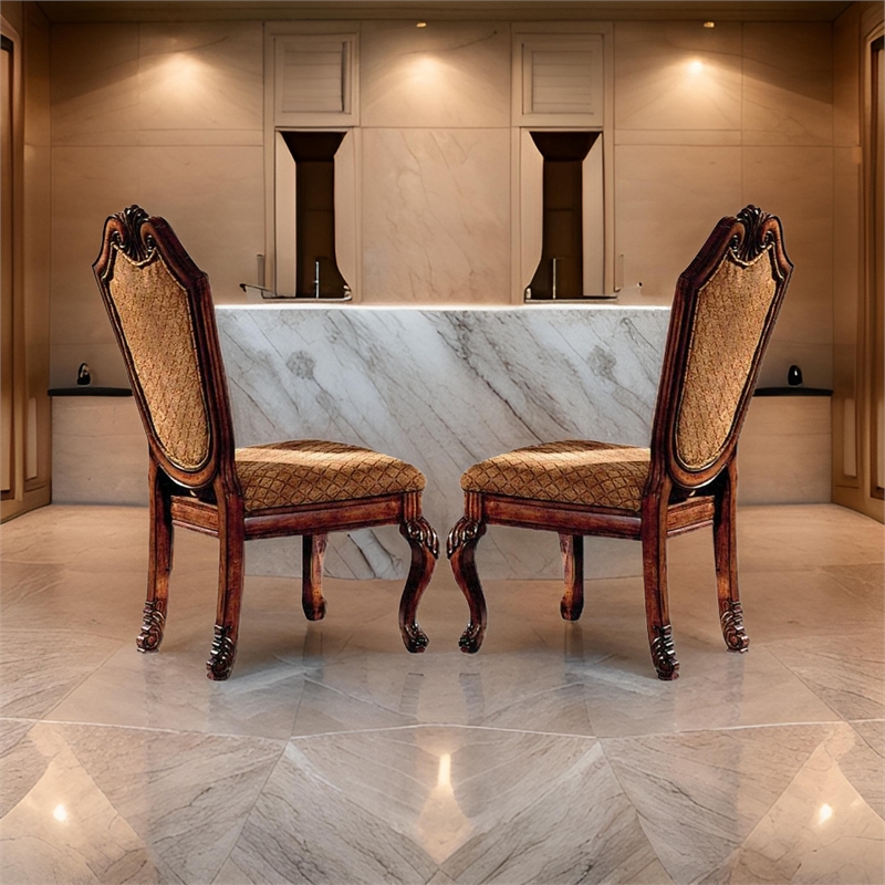 Pemberly Row Side Chair Set of 2 with Diamond Pattern and Crown Top in Brown