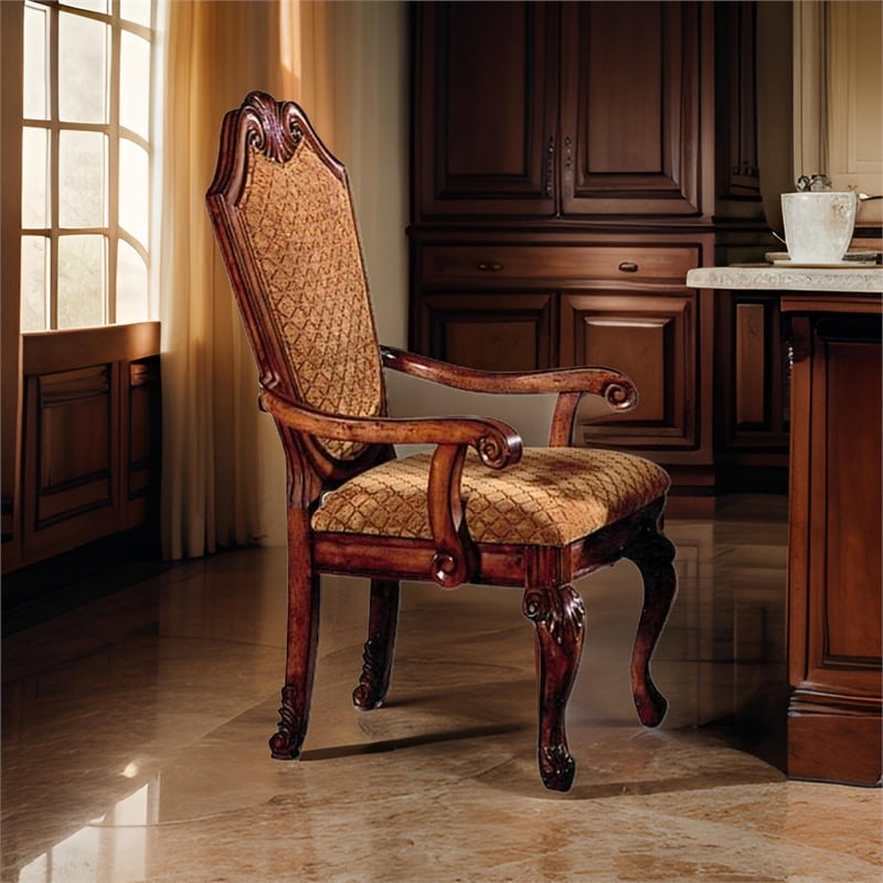 Pemberly Row Arm Chair Set of 2 with Diamond Pattern and Crown Top in Brown