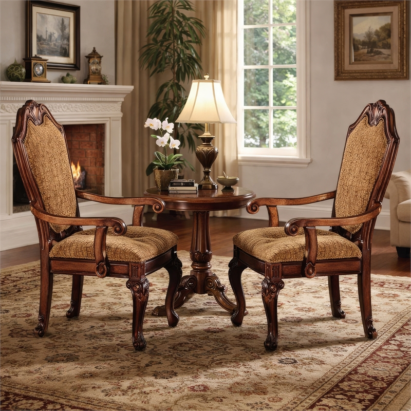 Pemberly Row Arm Chair Set of 2 with Diamond Pattern and Crown Top in Brown