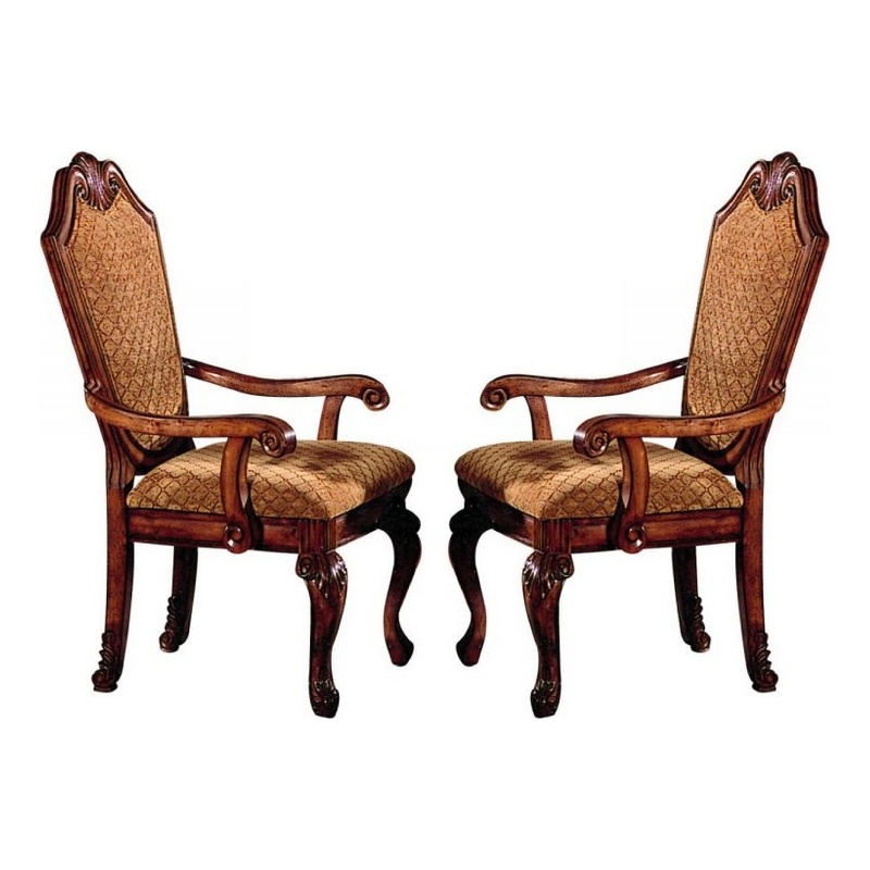 Pemberly Row Arm Chair Set of 2 with Diamond Pattern and Crown Top in Brown