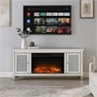 Pemberly Row TV Stand with Electric Fireplace and Faux Diamond Inlay in Silver